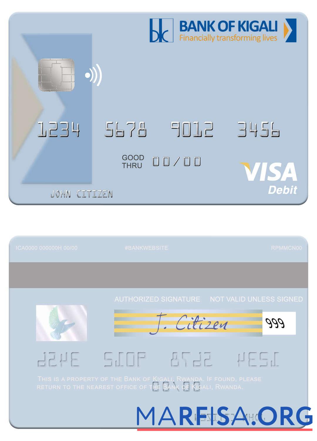 Blank Rwanda Bank of Kigali visa debit card sample